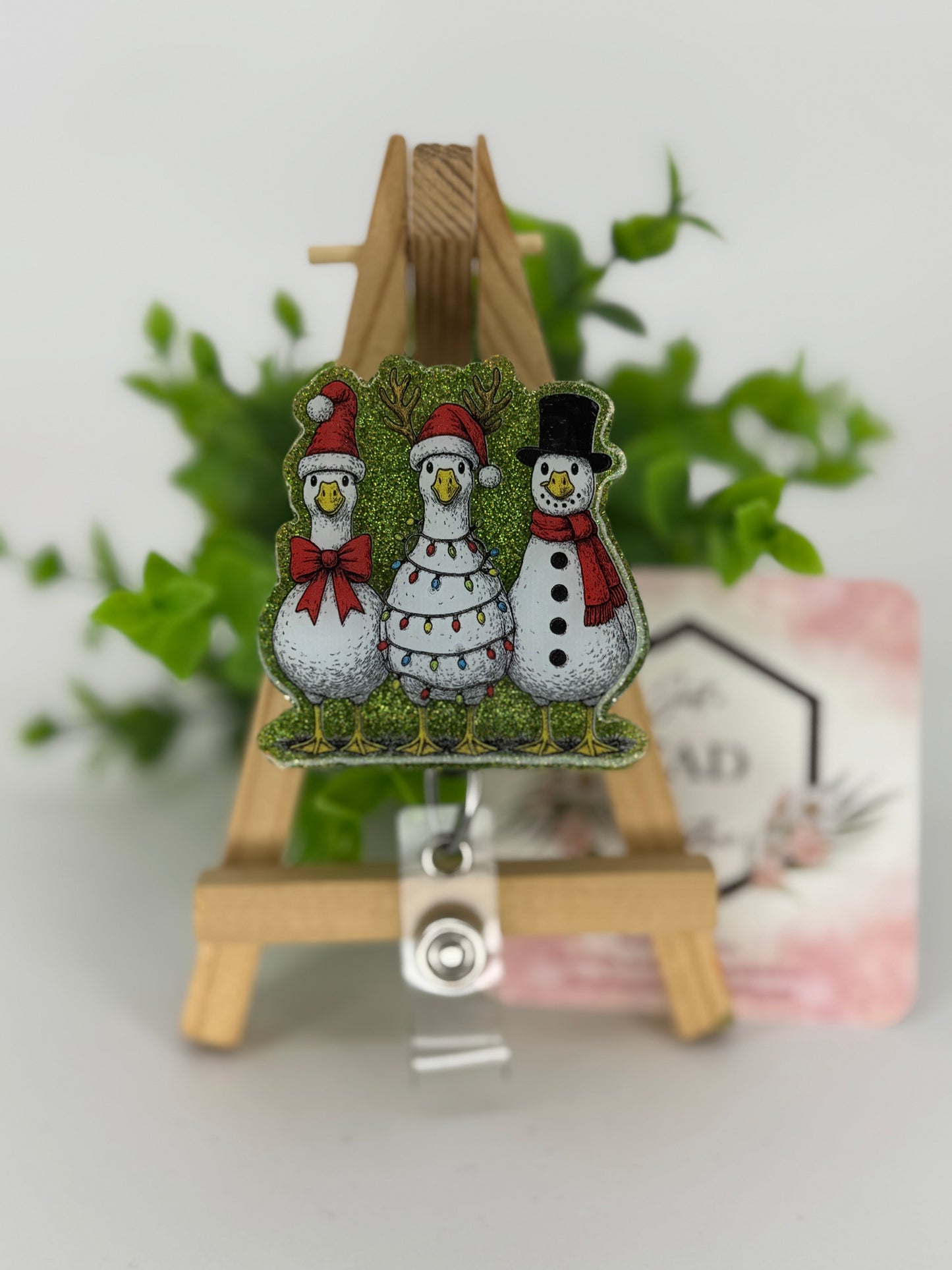 Three Christmas Geese Interchangeable Badge Reel Topper