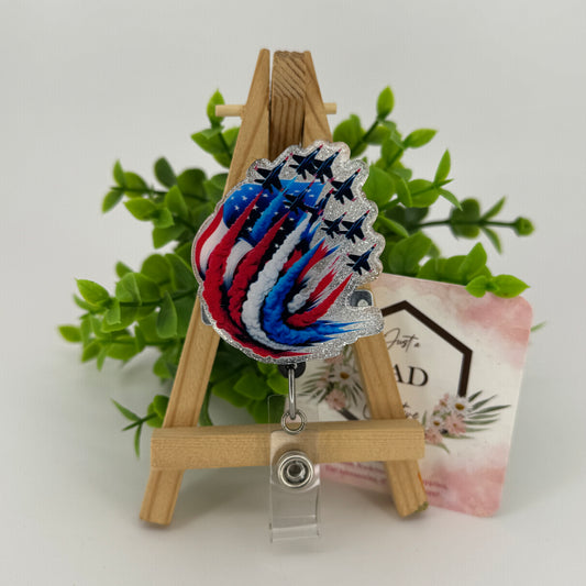 Patriotic Jets Glittered Interchangeable Badge Topper
