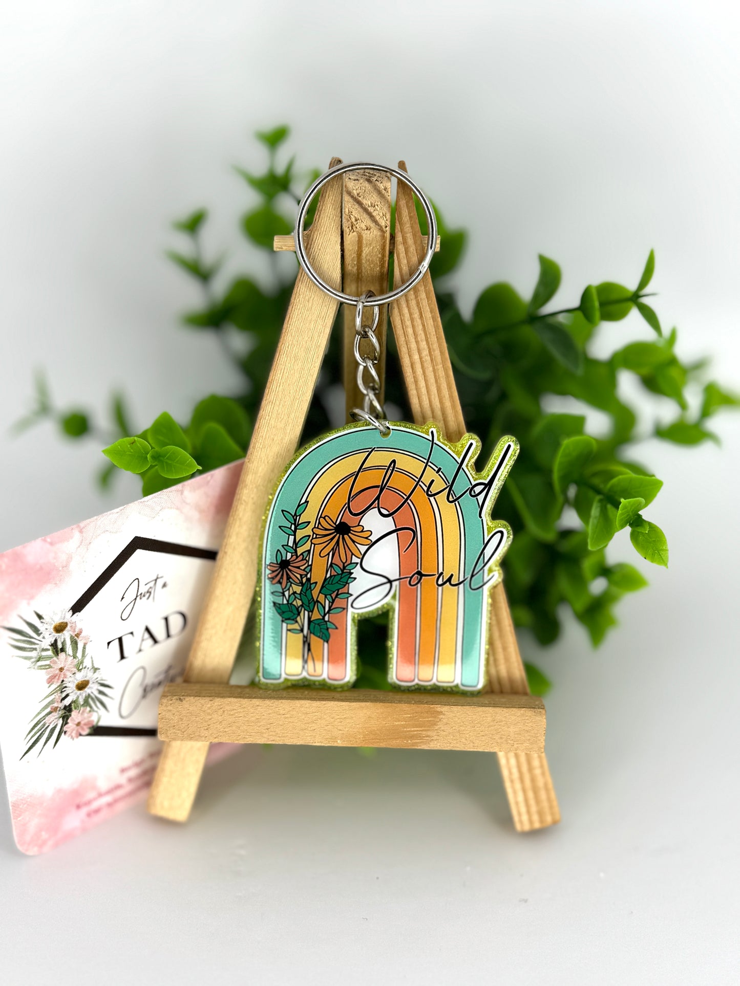 Wild Soul Boho Rainbow Glittered Keychain / Bag Tag