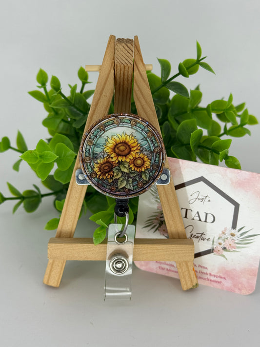 Sunflower Stained Glass Round Interchangeable Badge Topper