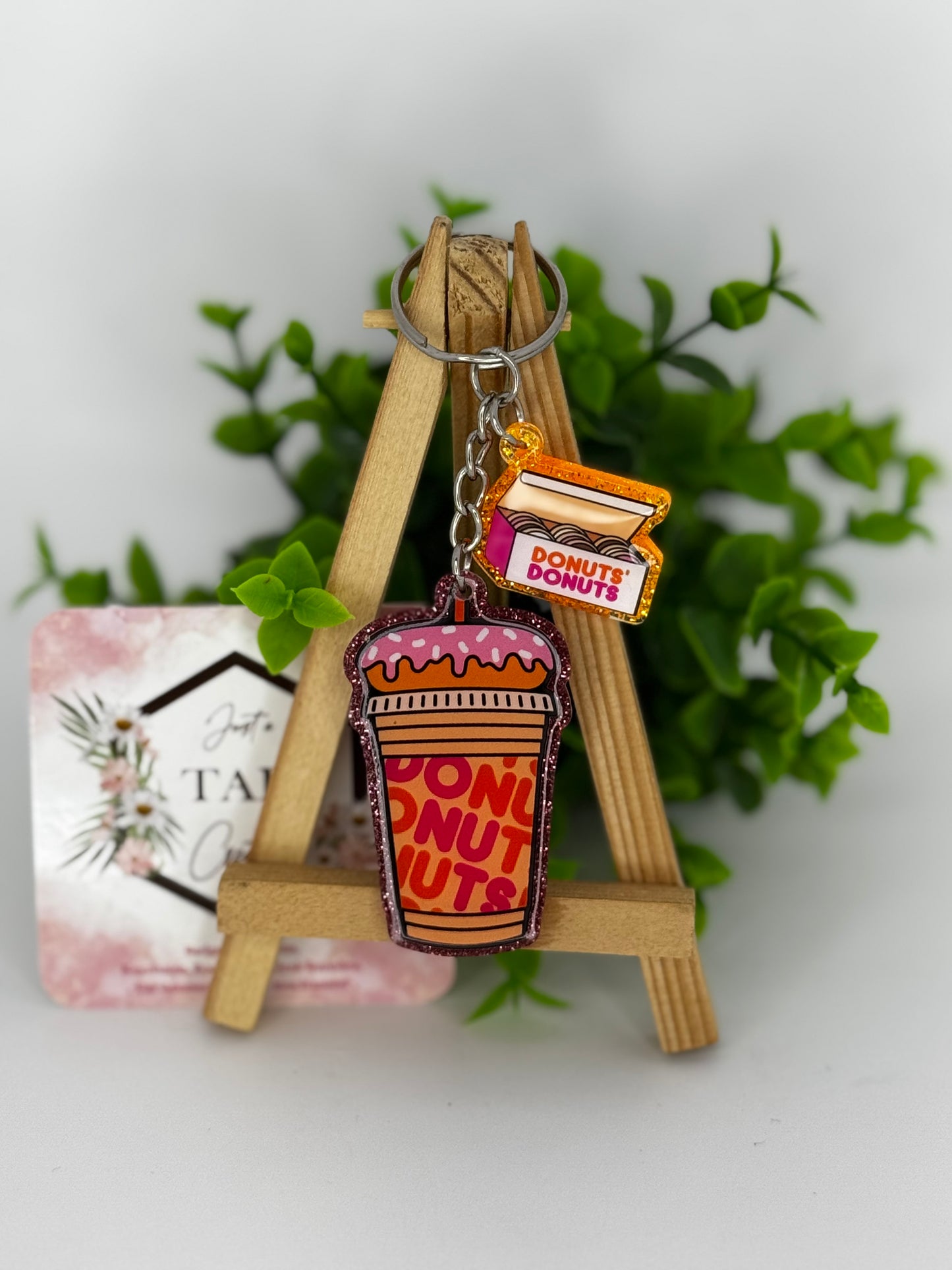 Donuts & Coffee Glittered Keychain / Bag Tag