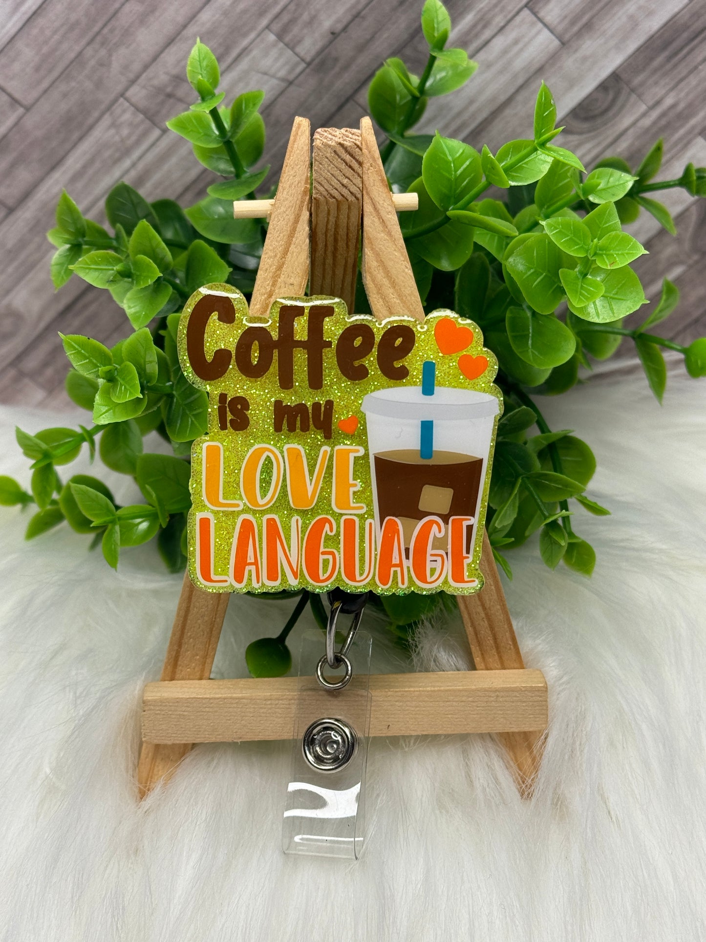 Coffee Love Language Glittered Interchangeable Badge Reel Topper