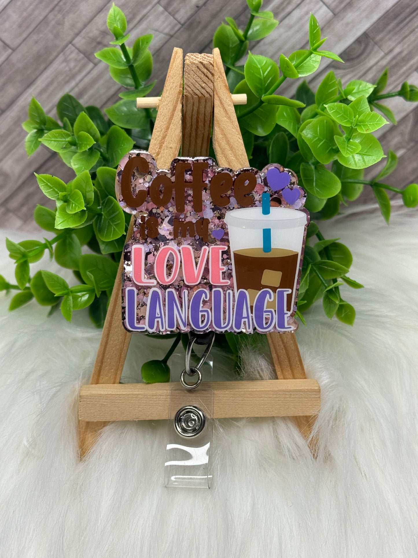 Coffee Love Language Glittered Interchangeable Badge Reel Topper