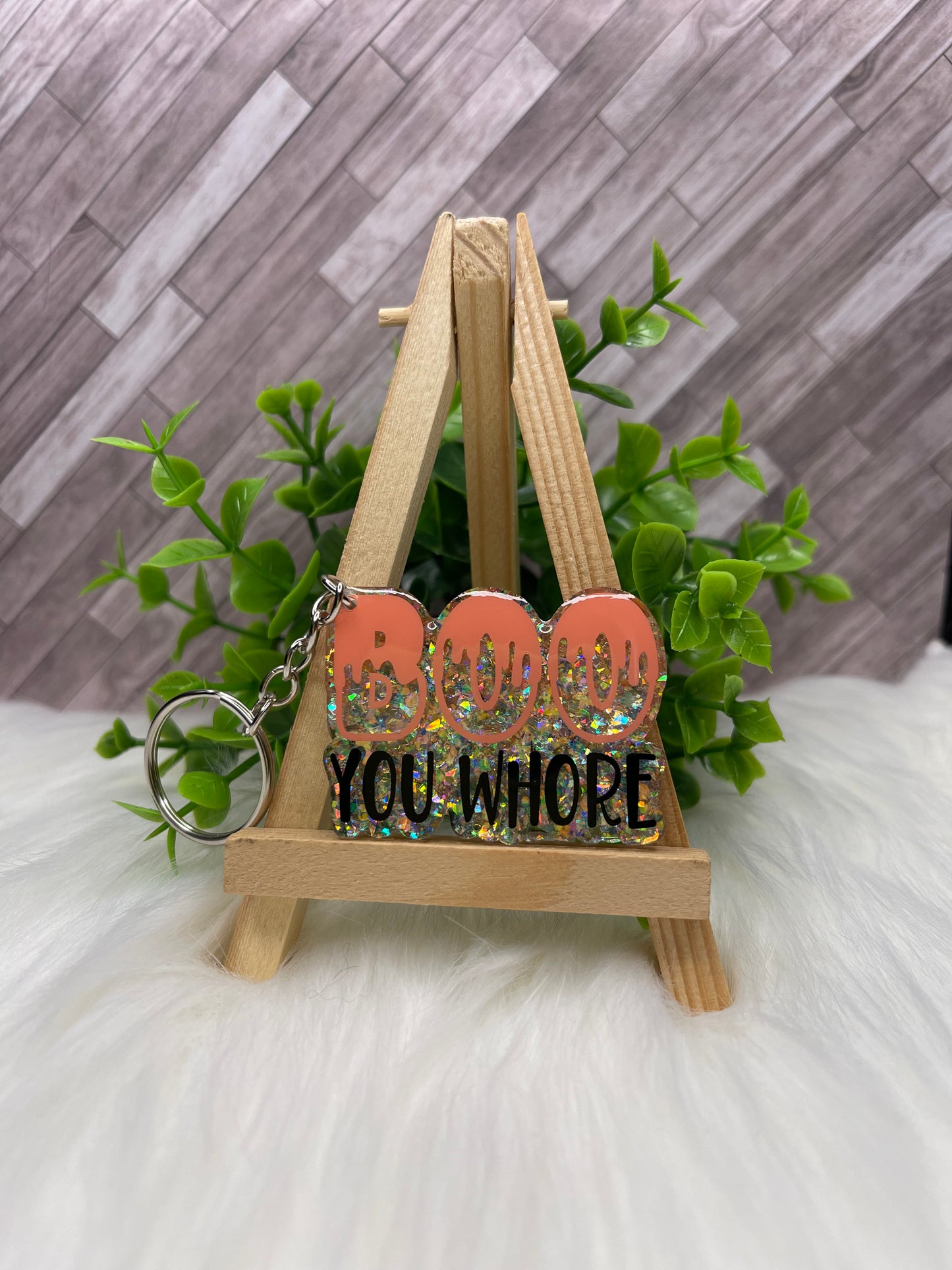 Boo You Whore Glittered Keychain / Bag Tag