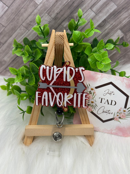 Cupid's Favorite Glittered Interchangeable Badge Reel Topper
