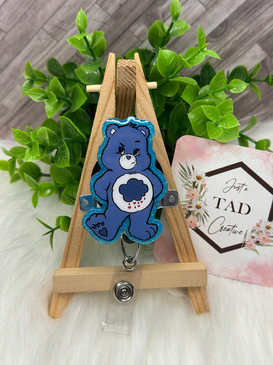 Blue Rain Cloud Rainbow Bear Interchangeable Badge Topper