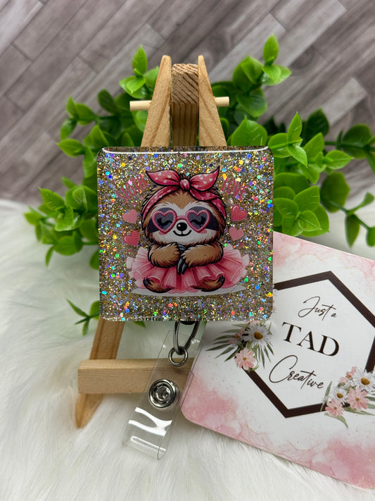 Girl Sloth in Tutu Interchangeable Badge Reel Topper