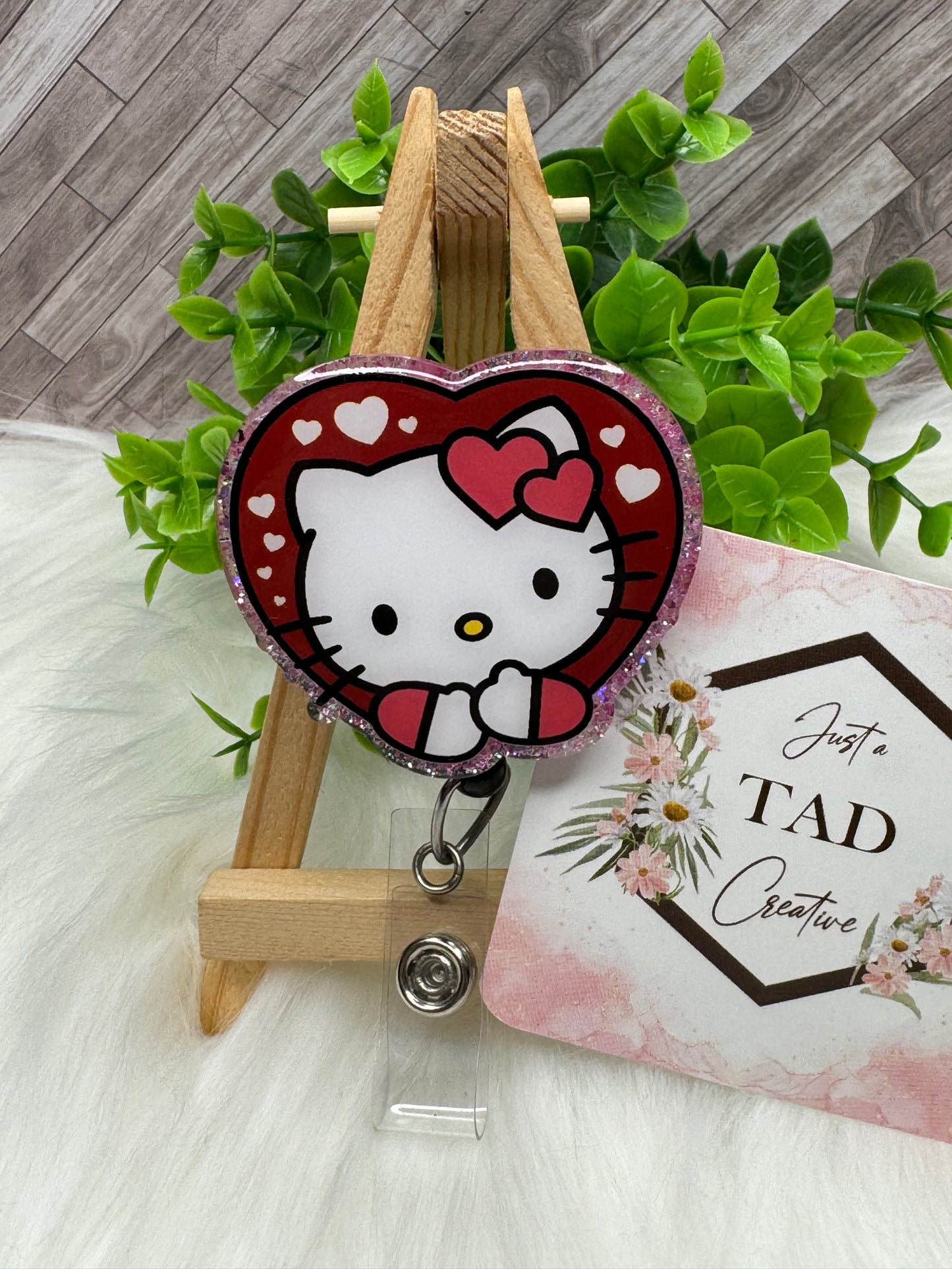 White Kitty Heart Interchangeable Badge Reel Topper