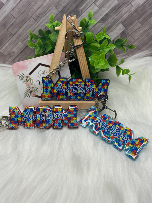 Autism MOM Puzzle Piece Keychain / Bag Tag