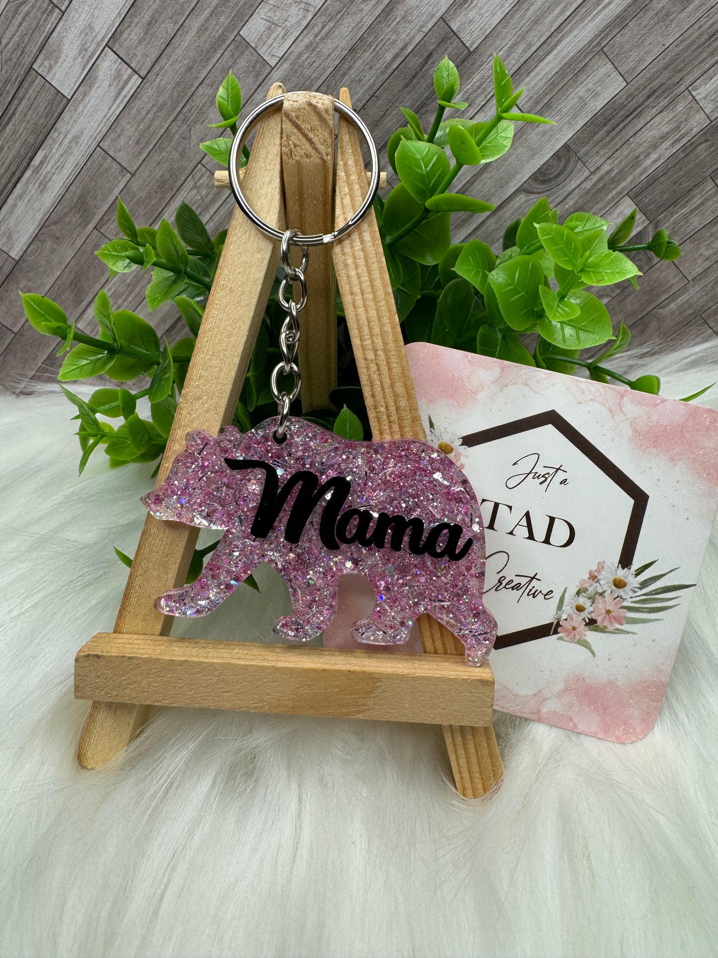 MAMA Bear Glittered Keychain / Bag Tag