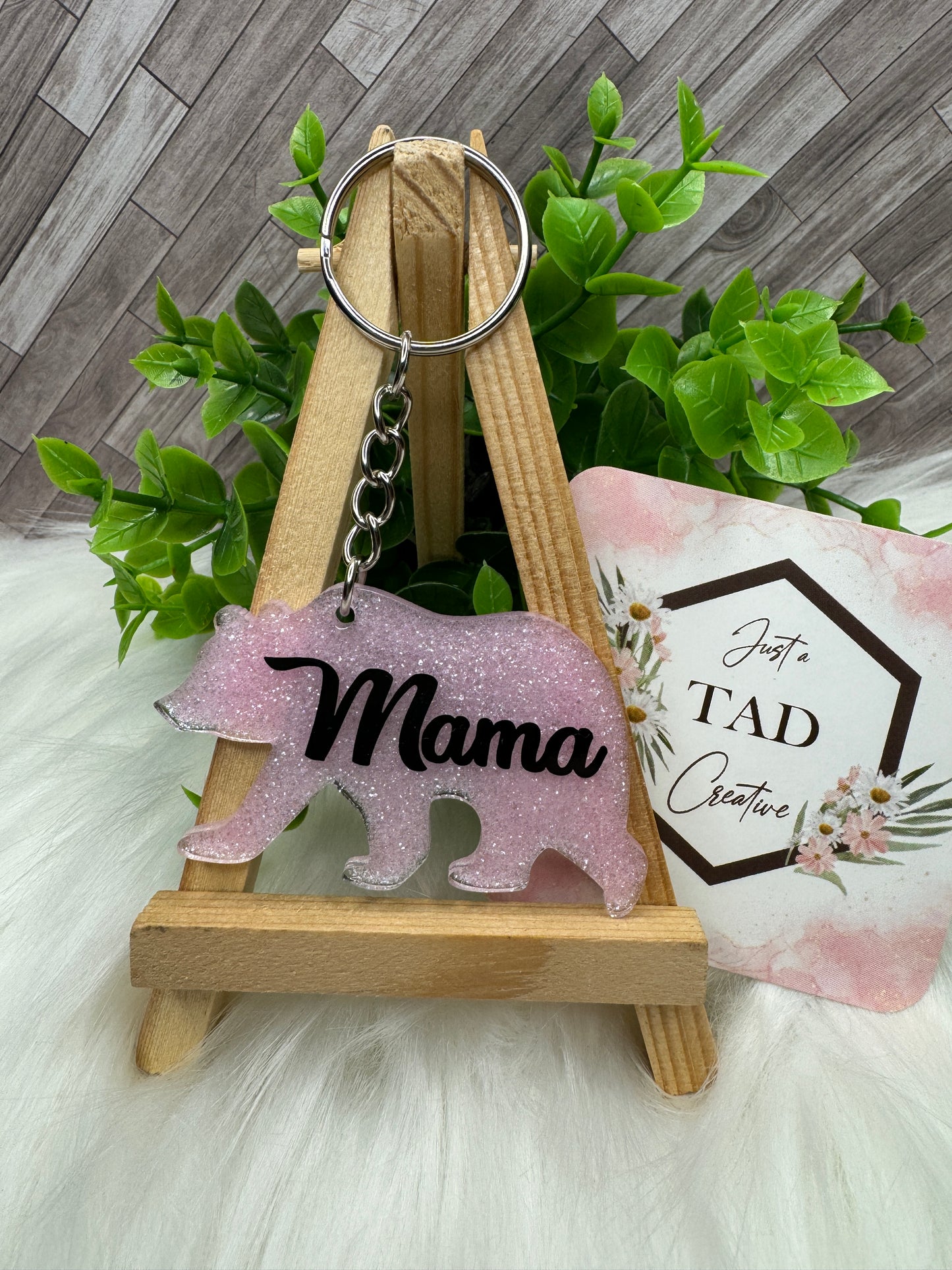 MAMA Bear Glittered Keychain / Bag Tag