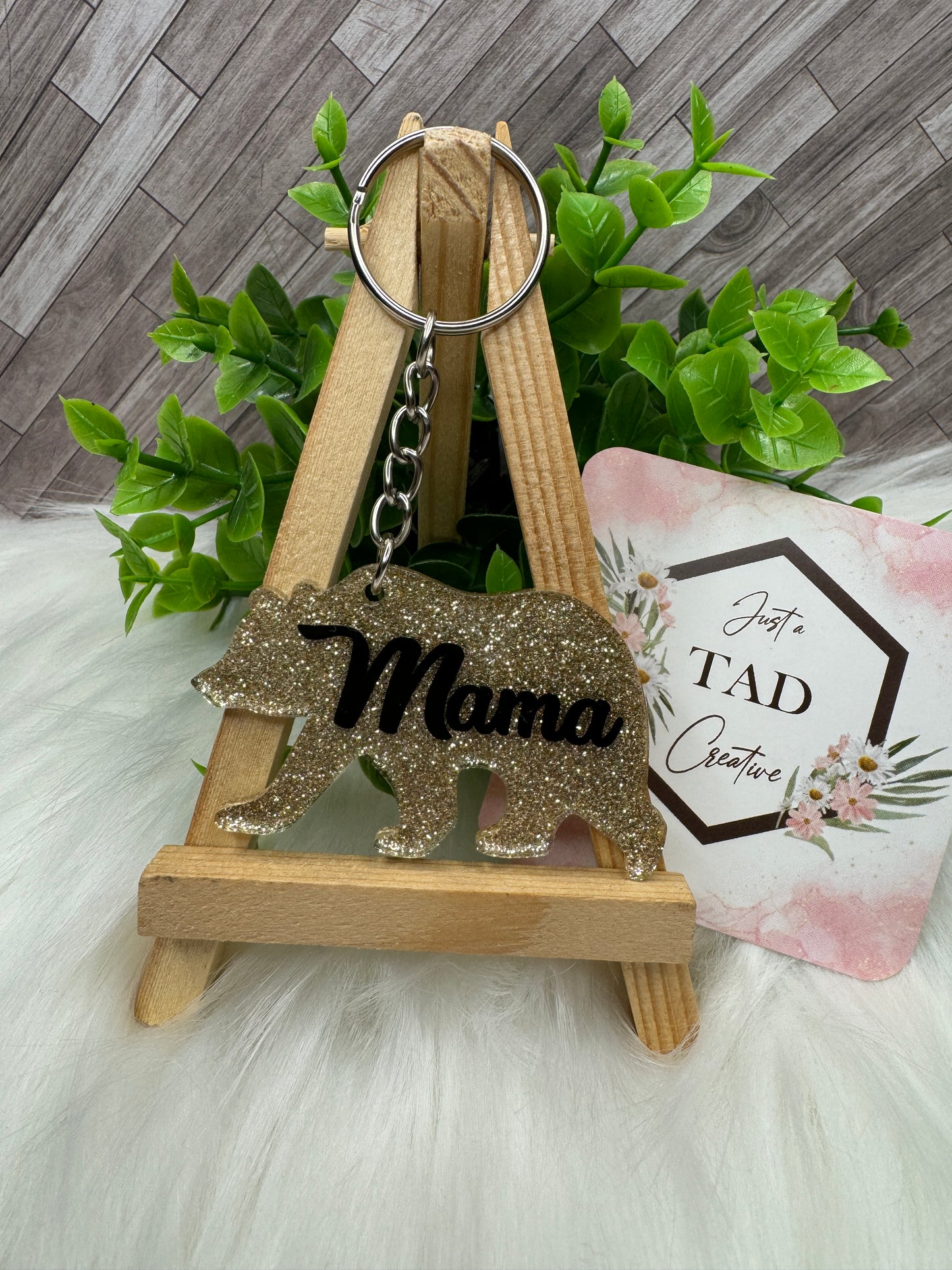 MAMA Bear Glittered Keychain / Bag Tag