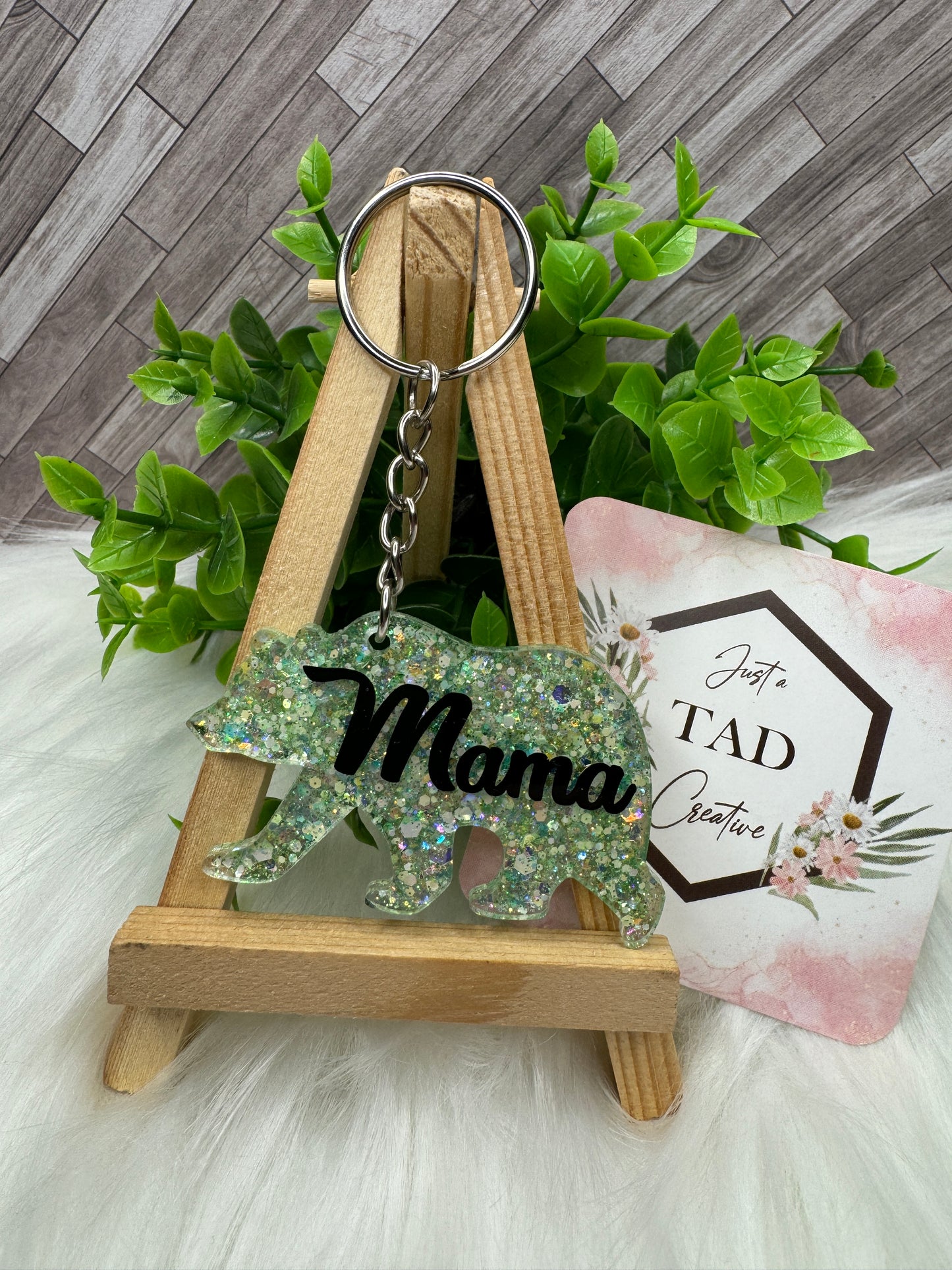 MAMA Bear Glittered Keychain / Bag Tag