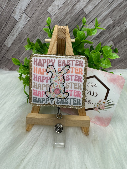 Happy Easter with Cheetah Print Bunny Silhouette Interchangeable Topper