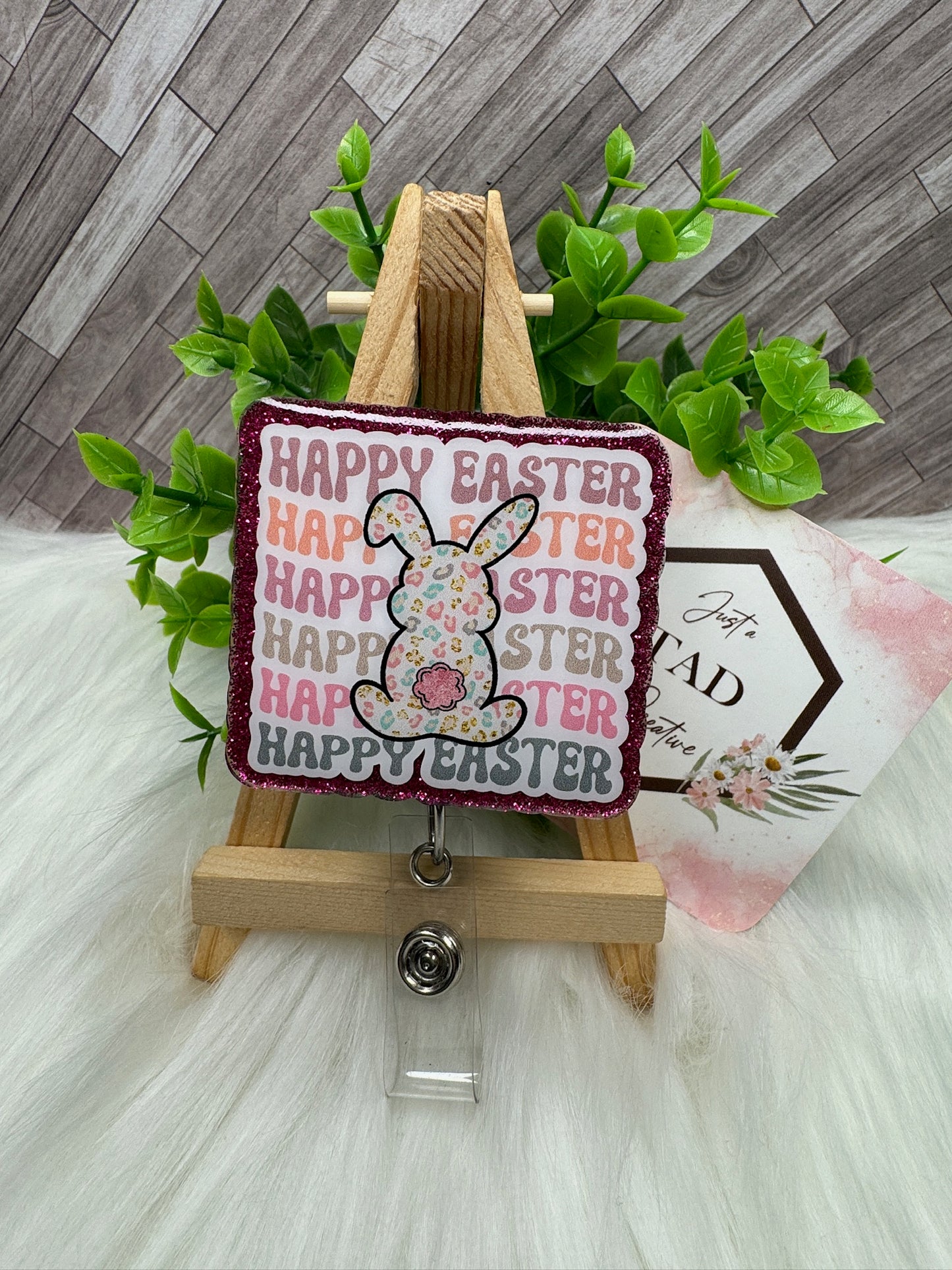 Happy Easter with Cheetah Print Bunny Silhouette Interchangeable Topper