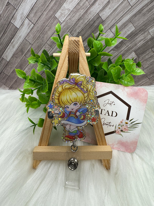Rainbow Girl Cartoon Character Interchangeable Badge Reel Topper