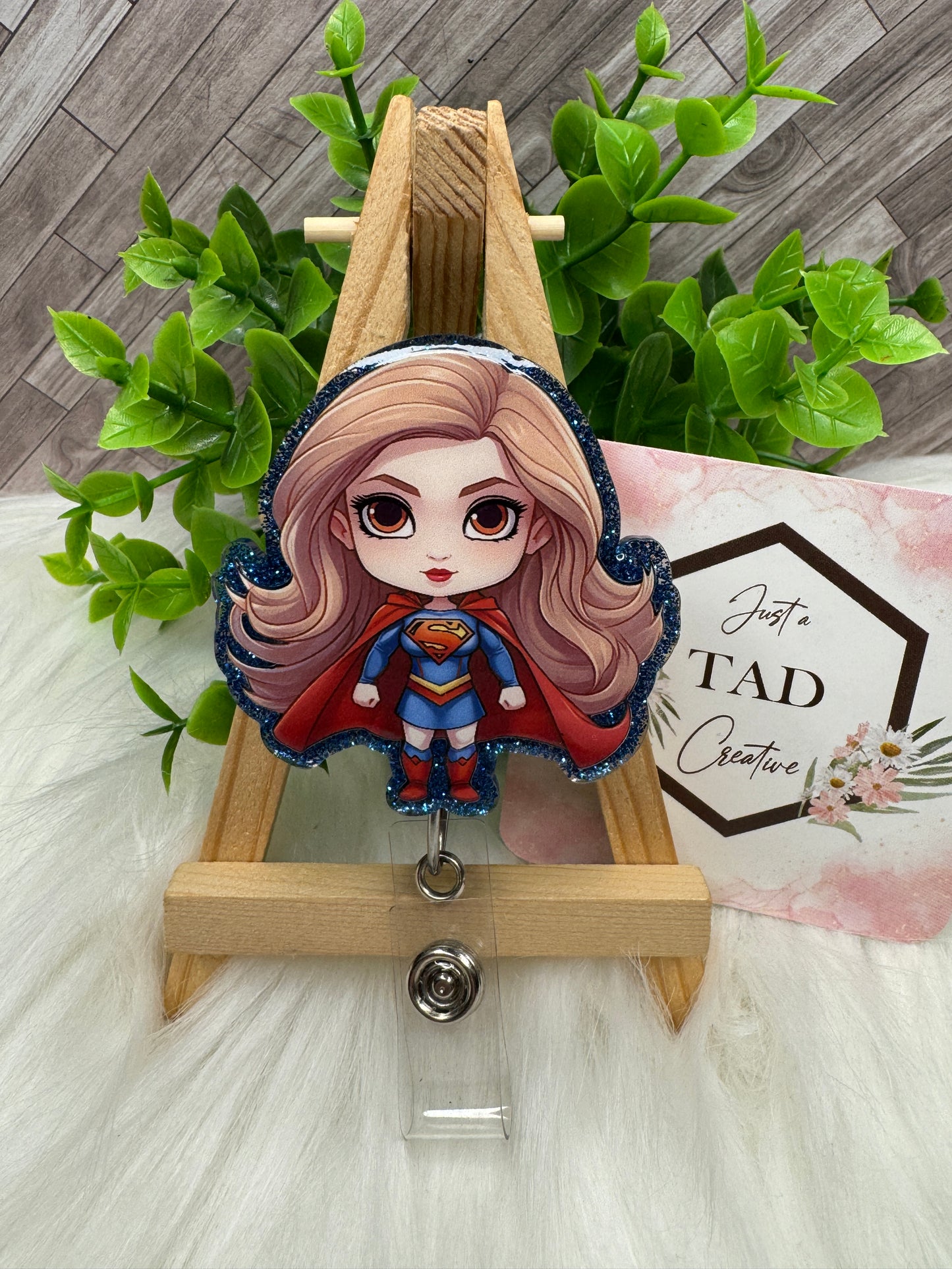 Super Girl Super Hero Character Interchangeable Badge Reel Topper