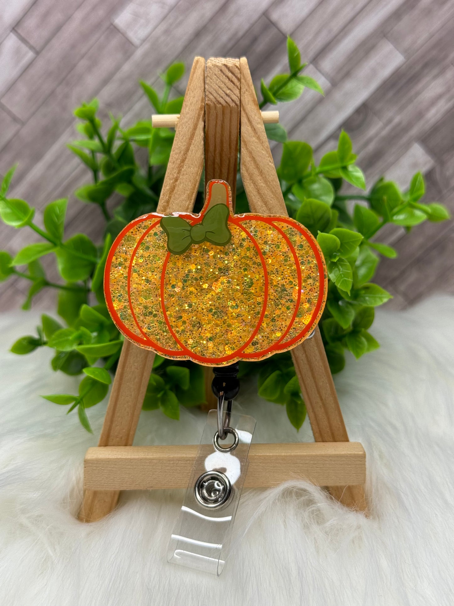 Fall Pumpkin Glittered Interchangeable Badge Topper