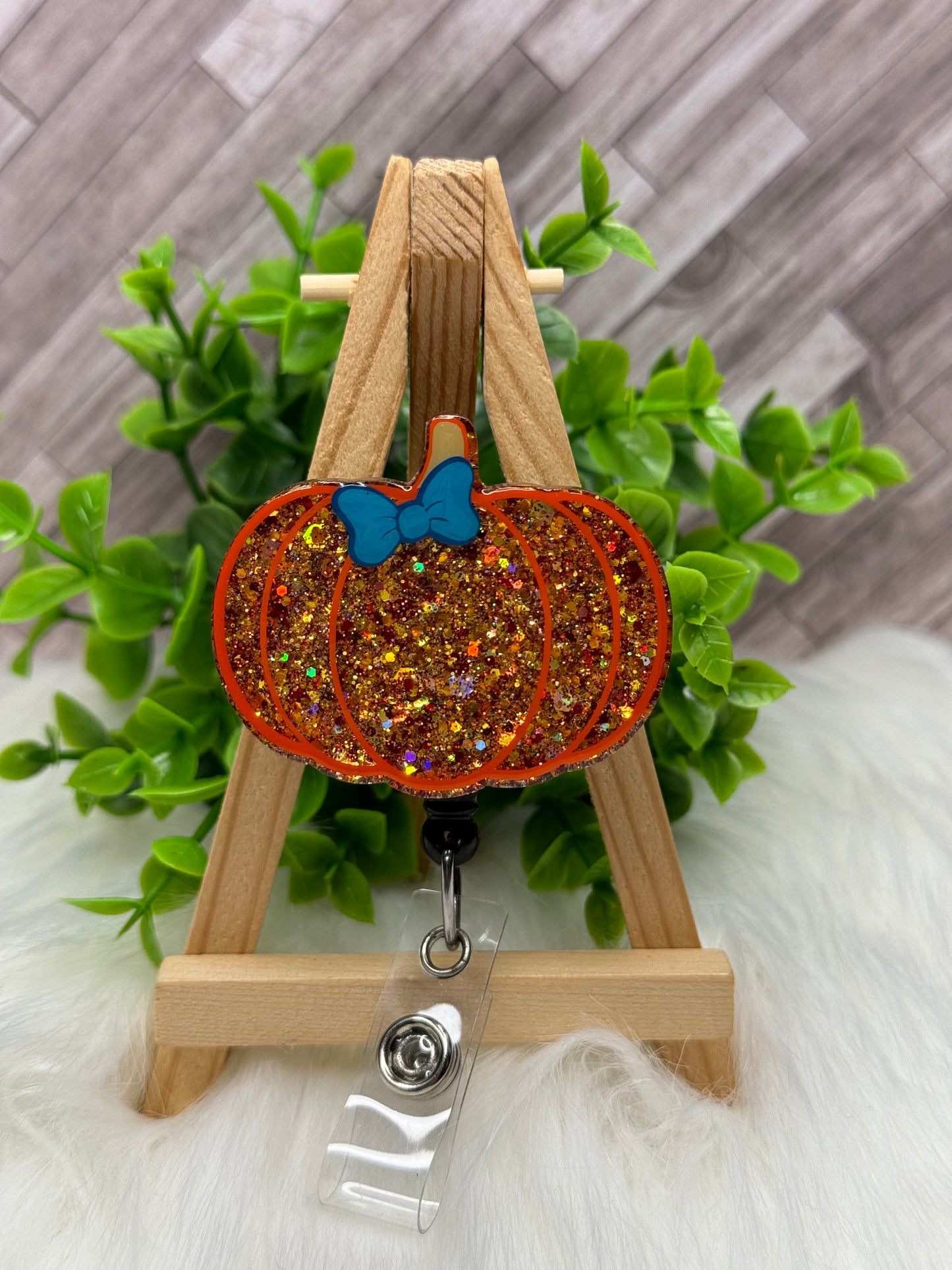 Fall Pumpkin Glittered Interchangeable Badge Topper