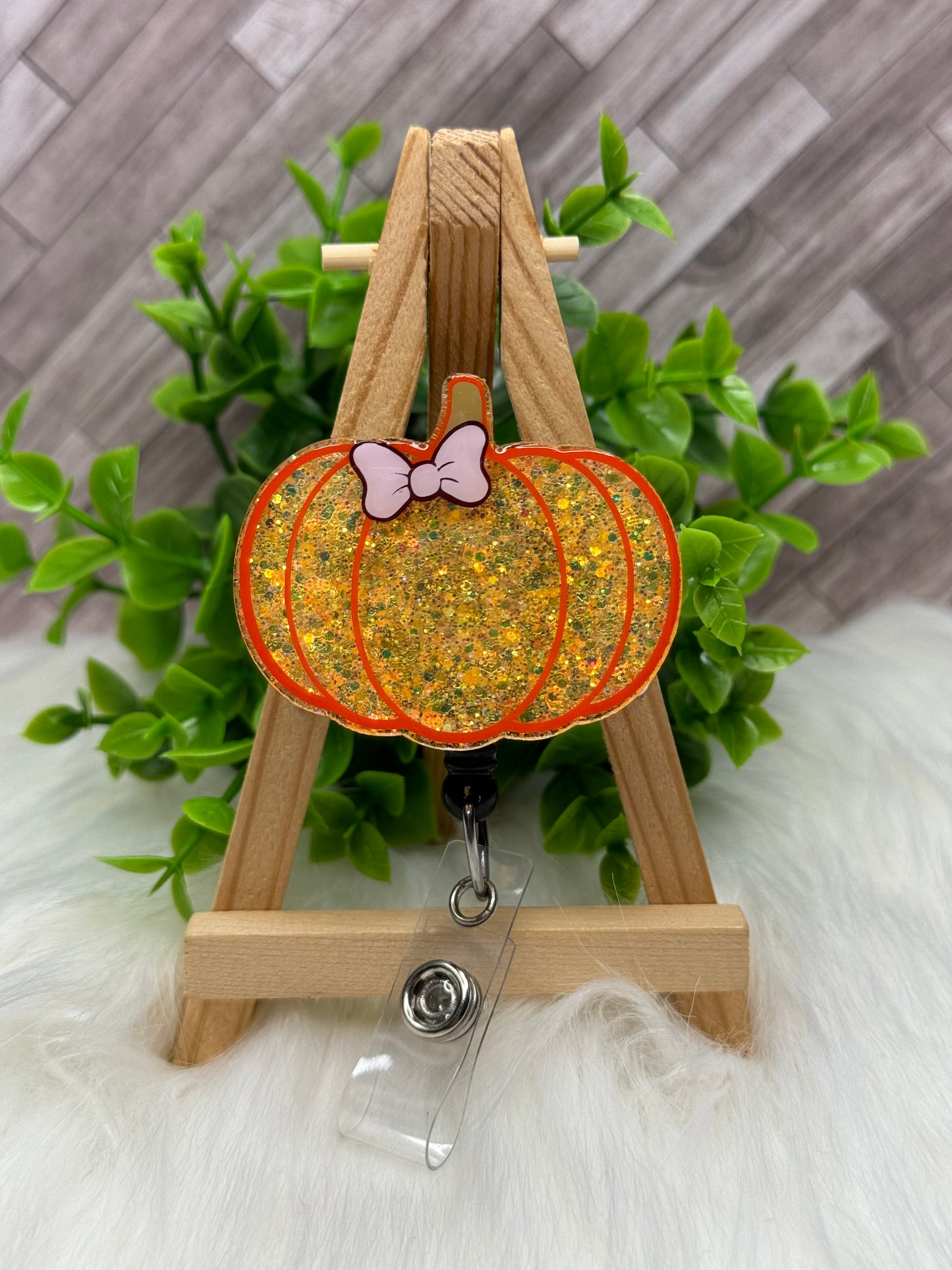 Fall Pumpkin Glittered Interchangeable Badge Topper