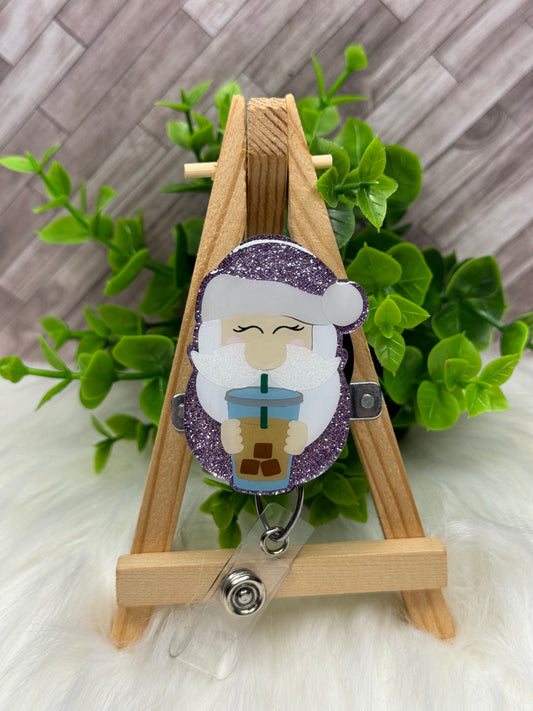 Santa with Iced Coffee Interchangeable Badge Topper