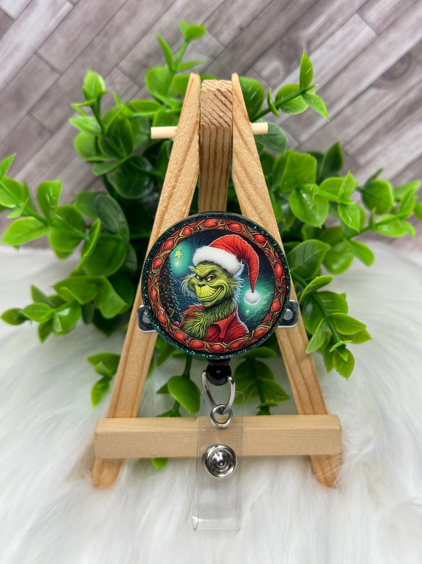 Green Christmas Monster Stained Glass Interchangeable Badge Topper