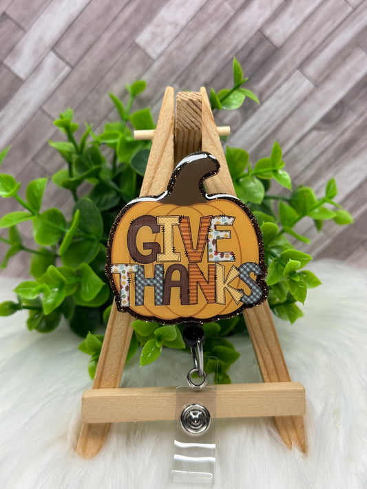 Give Thanks Pumpkin Interchangeable Badge Topper