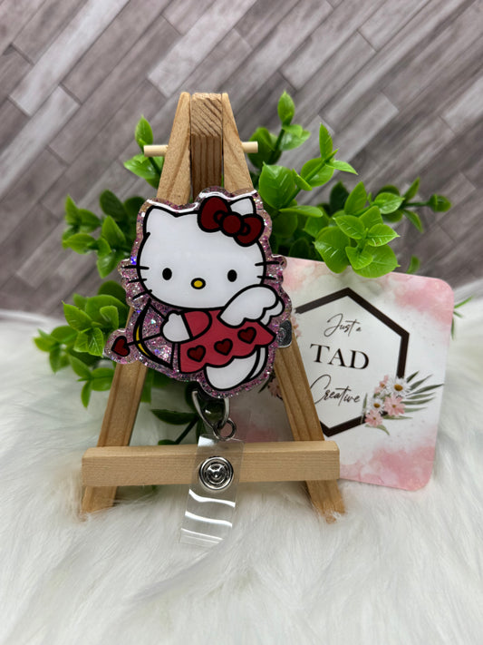 Cupid White Kitty Interchangeable Badge Reel Topper