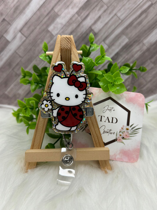 Lady Bug White Kitty Interchangeable Badge Reel Topper
