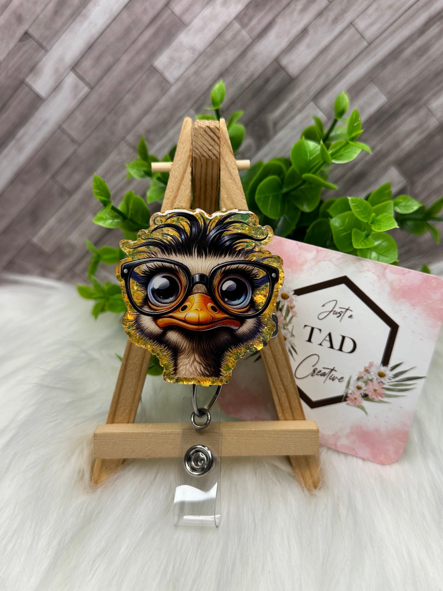 Ostrich with Glasses Interchangeable Badge Reel Topper