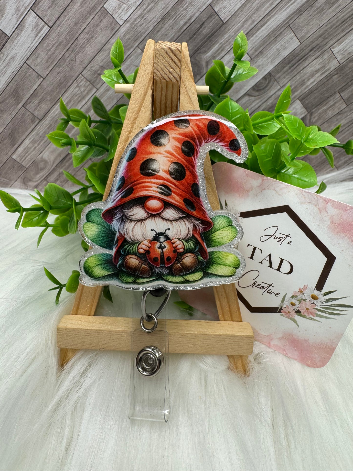 Lady Bug Gnome Interchangeable Badge Reel Topper