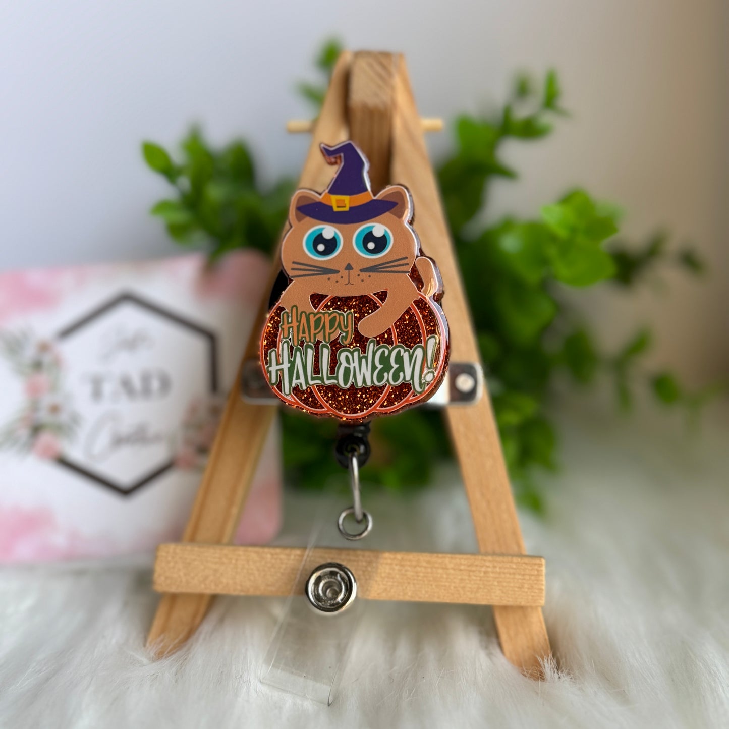 Witch Cat in Pumpkin Interchangeable Badge Topper