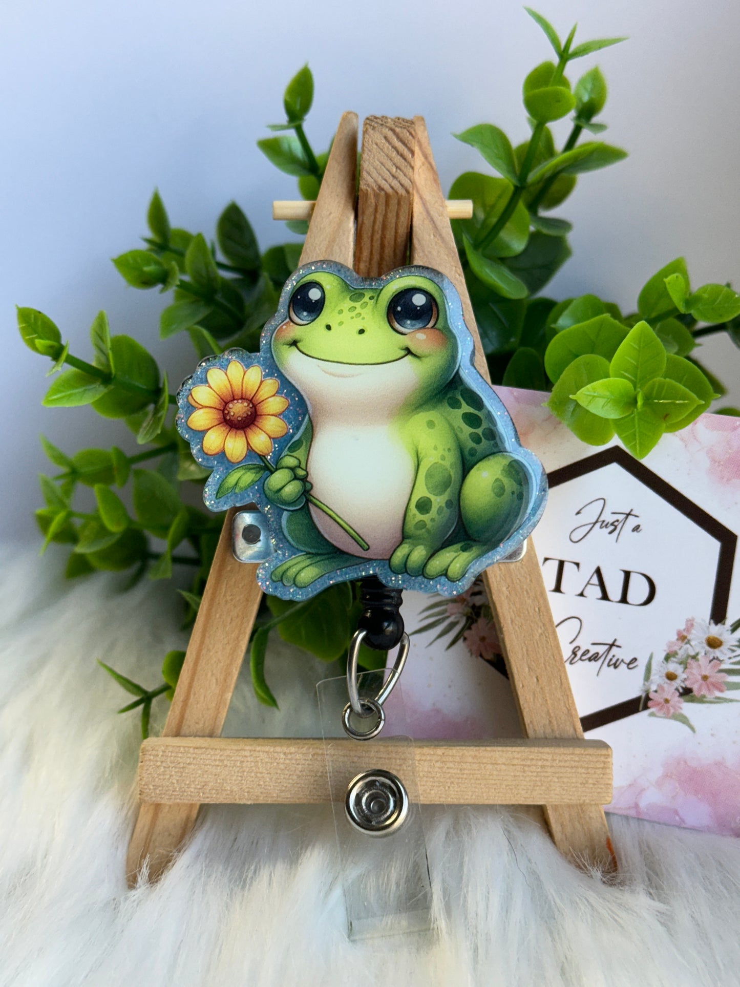 Cute Frog with Flower Glittered Interchangeable Topper