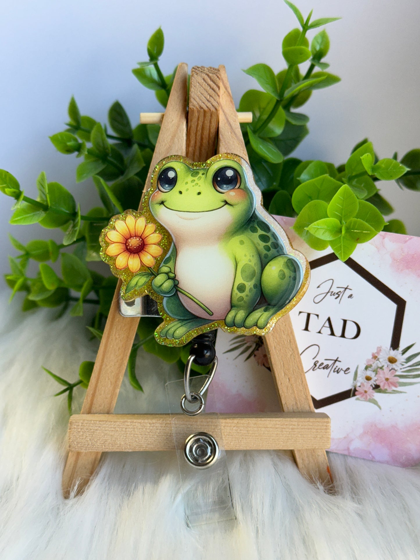 Cute Frog with Flower Glittered Interchangeable Topper