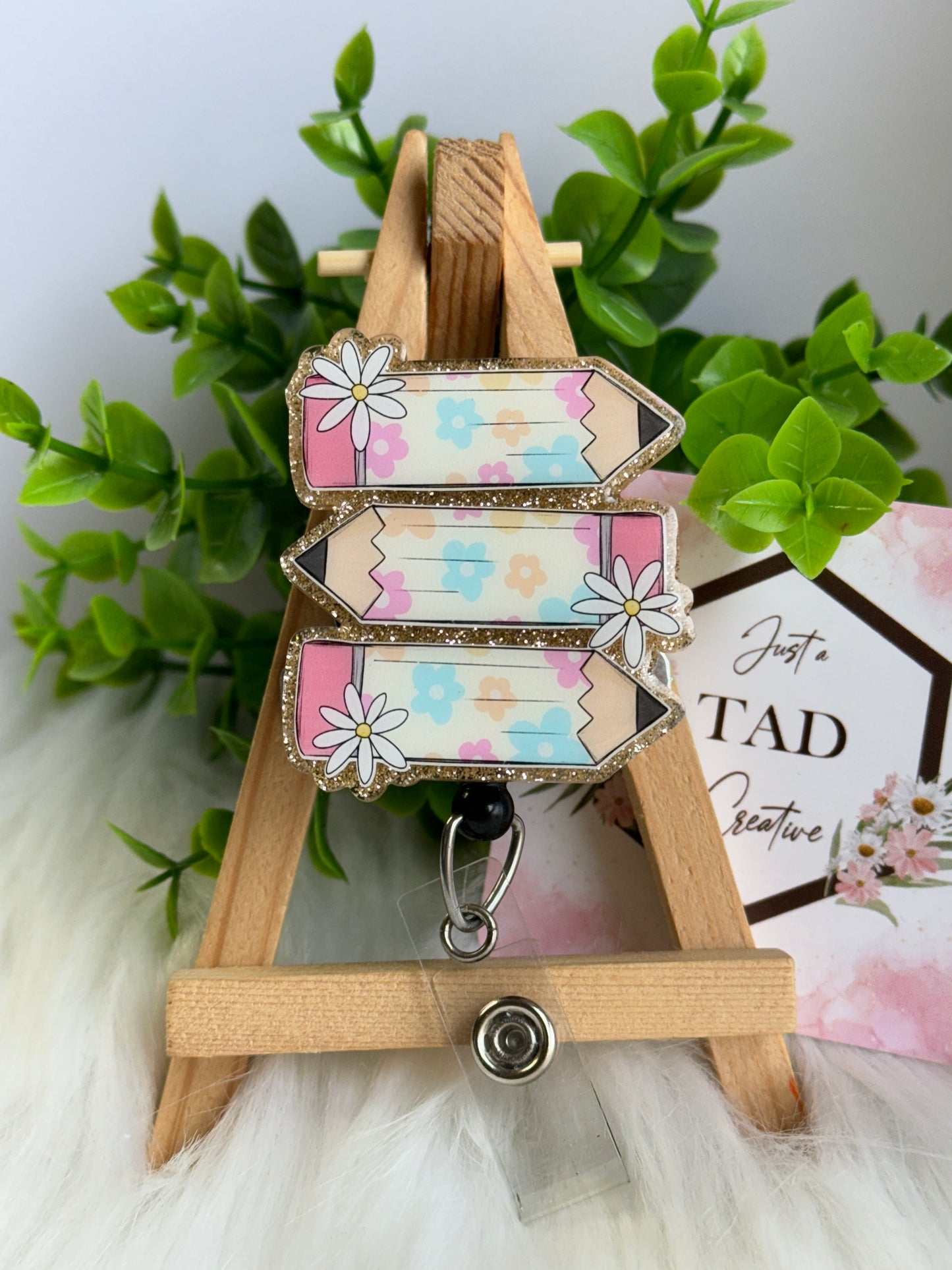 Pastel Floral Pencil Glittered Interchangeable Topper