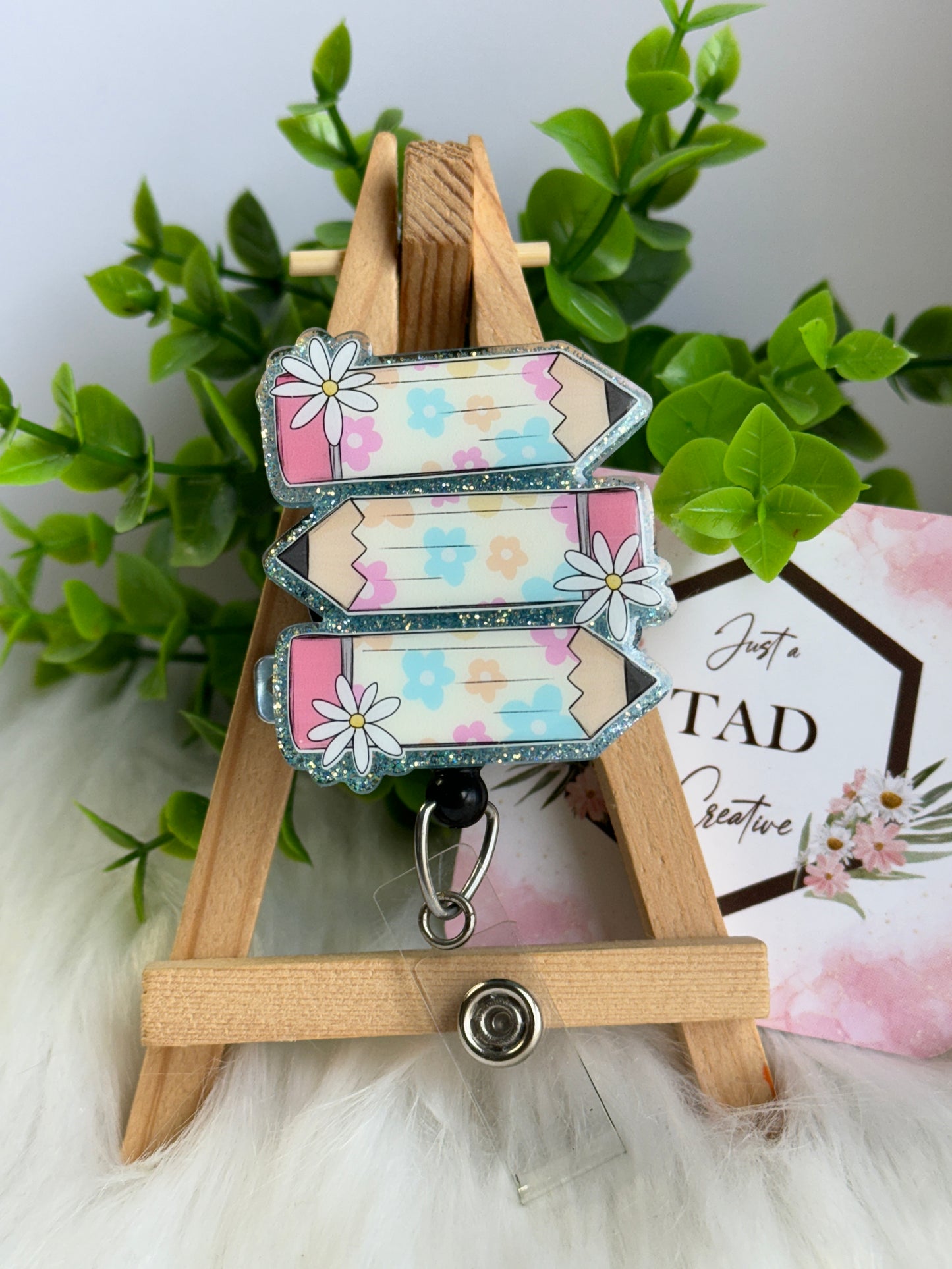 Pastel Floral Pencil Glittered Interchangeable Topper