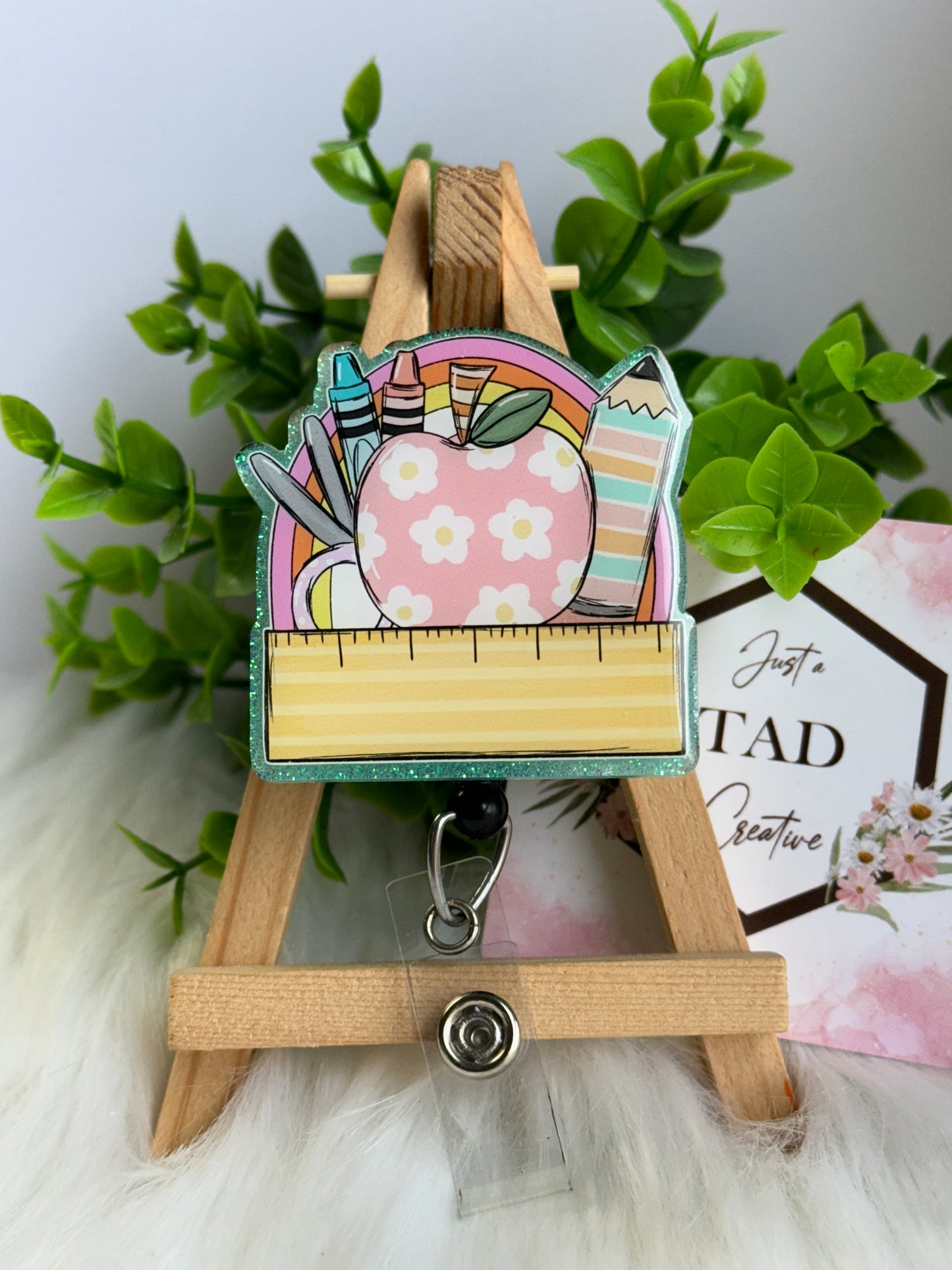 School Supply Floral Apple Glittered Interchangeable Topper