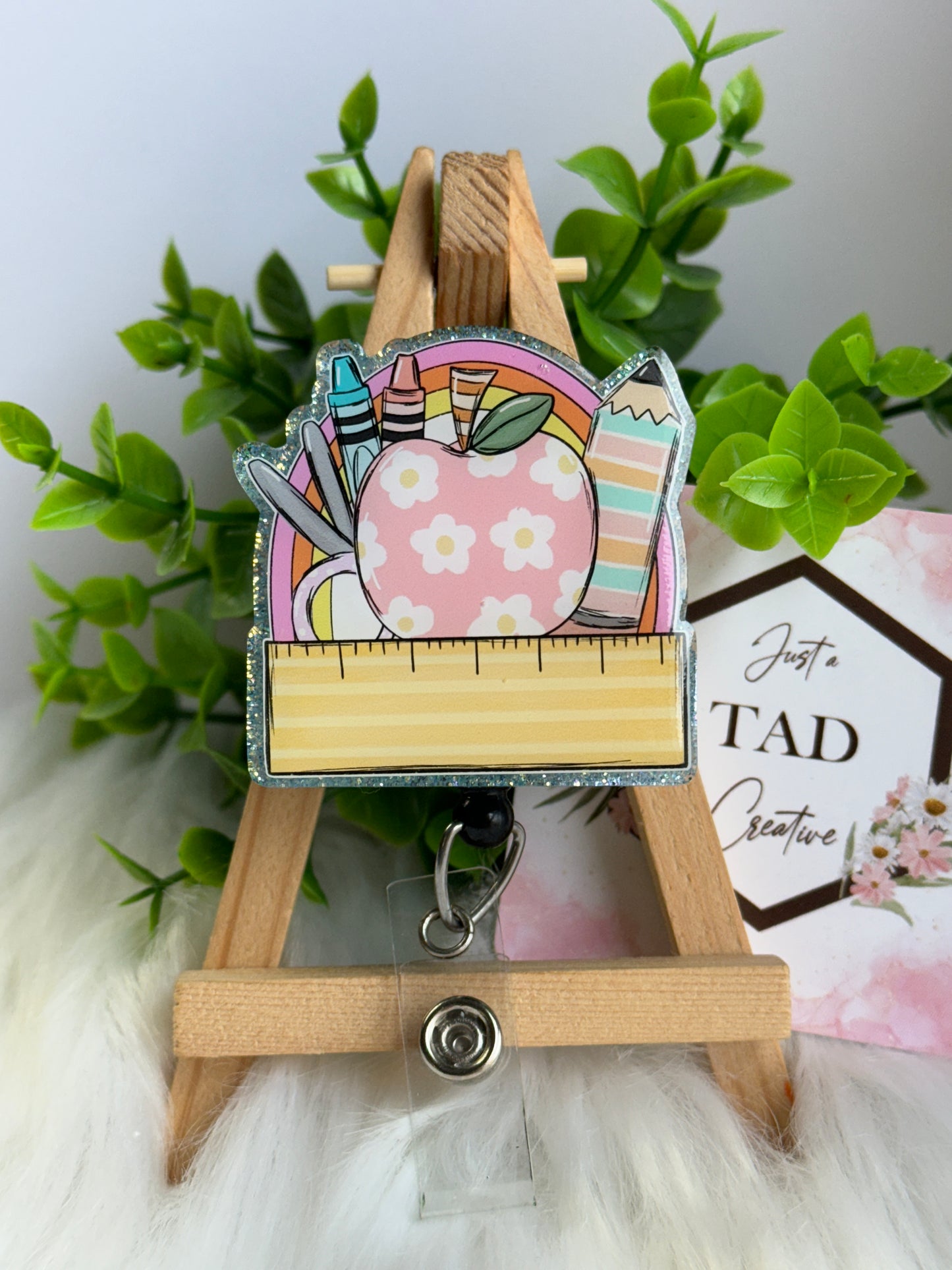 School Supply Floral Apple Glittered Interchangeable Topper