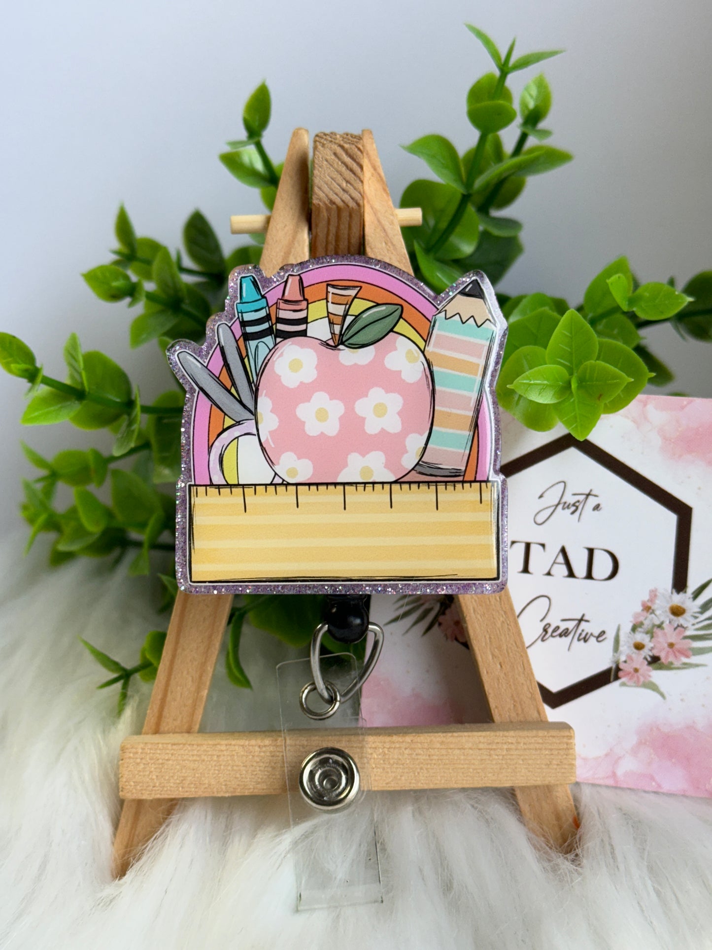 School Supply Floral Apple Glittered Interchangeable Topper