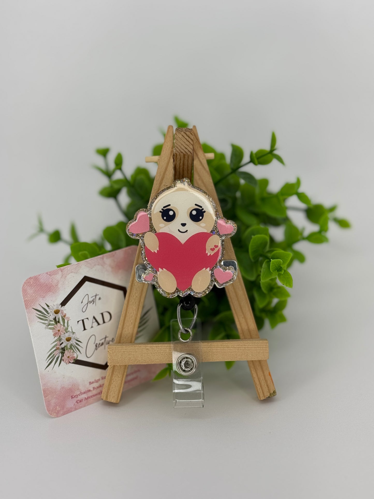 Cute Sloth Holding Heart Glittered Interchangeable Badge Topper