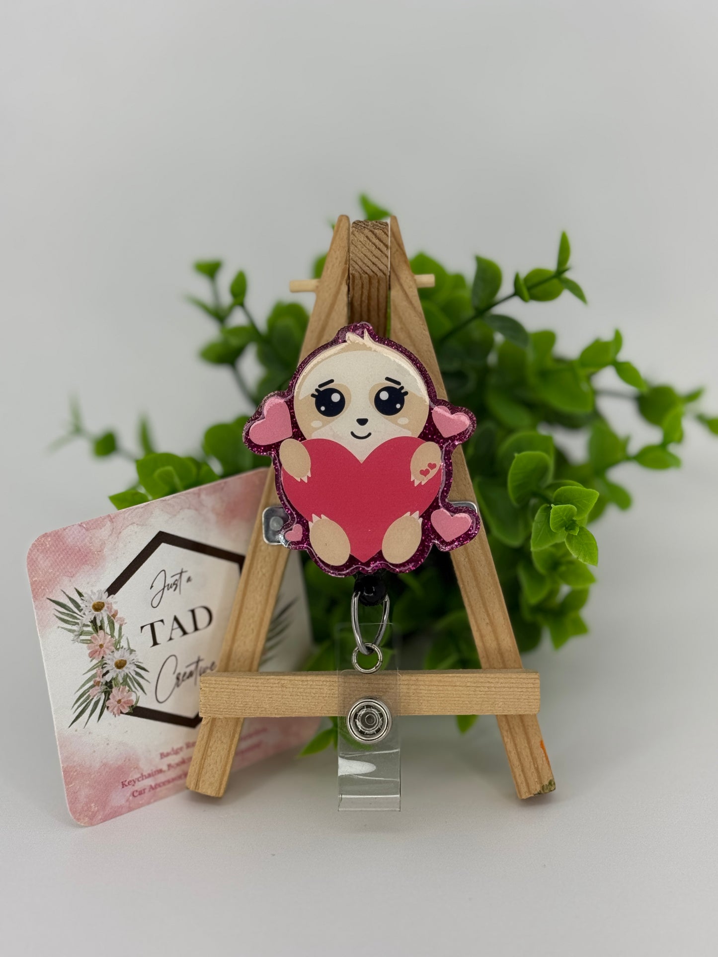 Cute Sloth Holding Heart Glittered Interchangeable Badge Topper