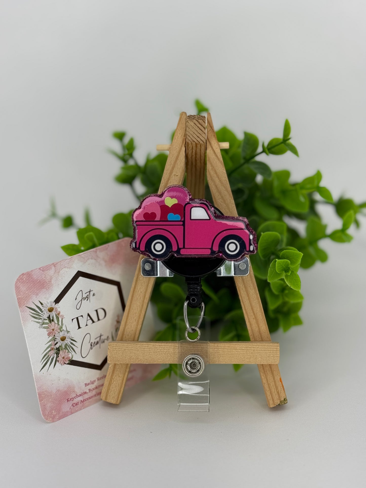 Vintage Truck with Hearts Interchangeable Badge Reel Topper