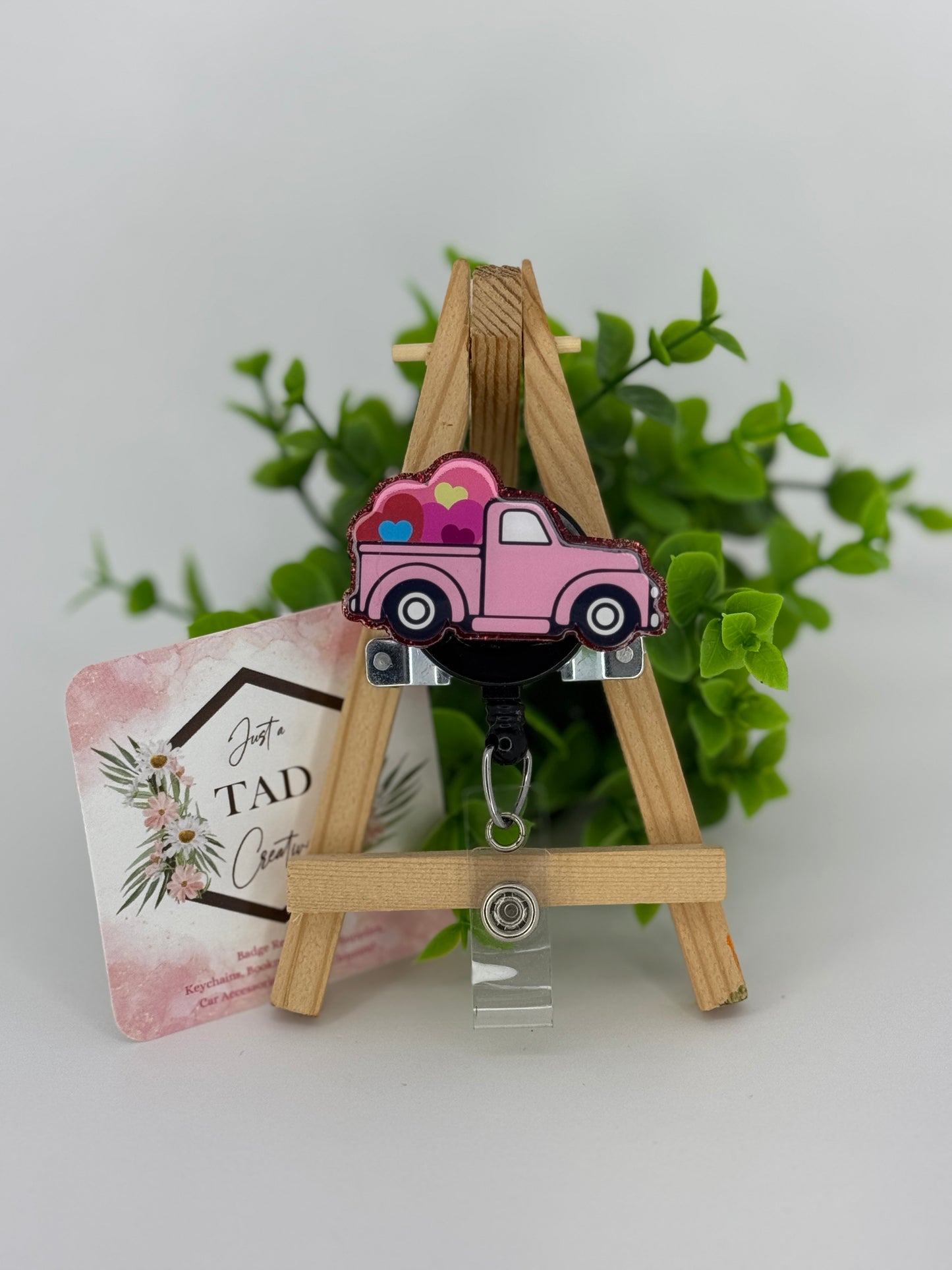 Vintage Truck with Hearts Interchangeable Badge Reel Topper