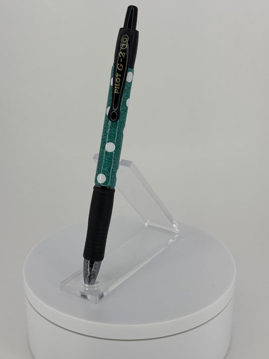 Polka Dot Print Glittered Gel Pen with Clip
