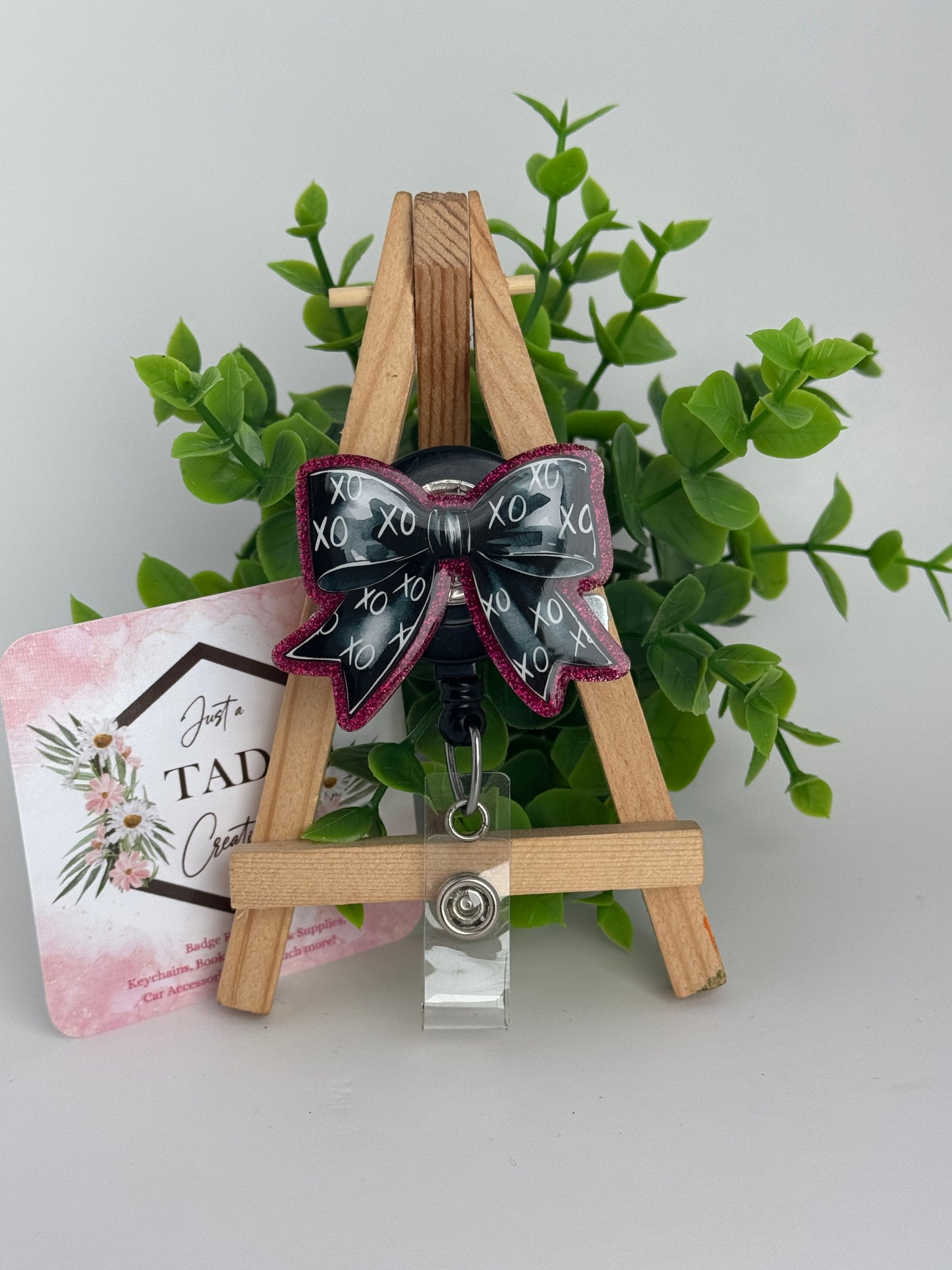 XOXO Black Coquette Bow Interchangeable Badge Topper