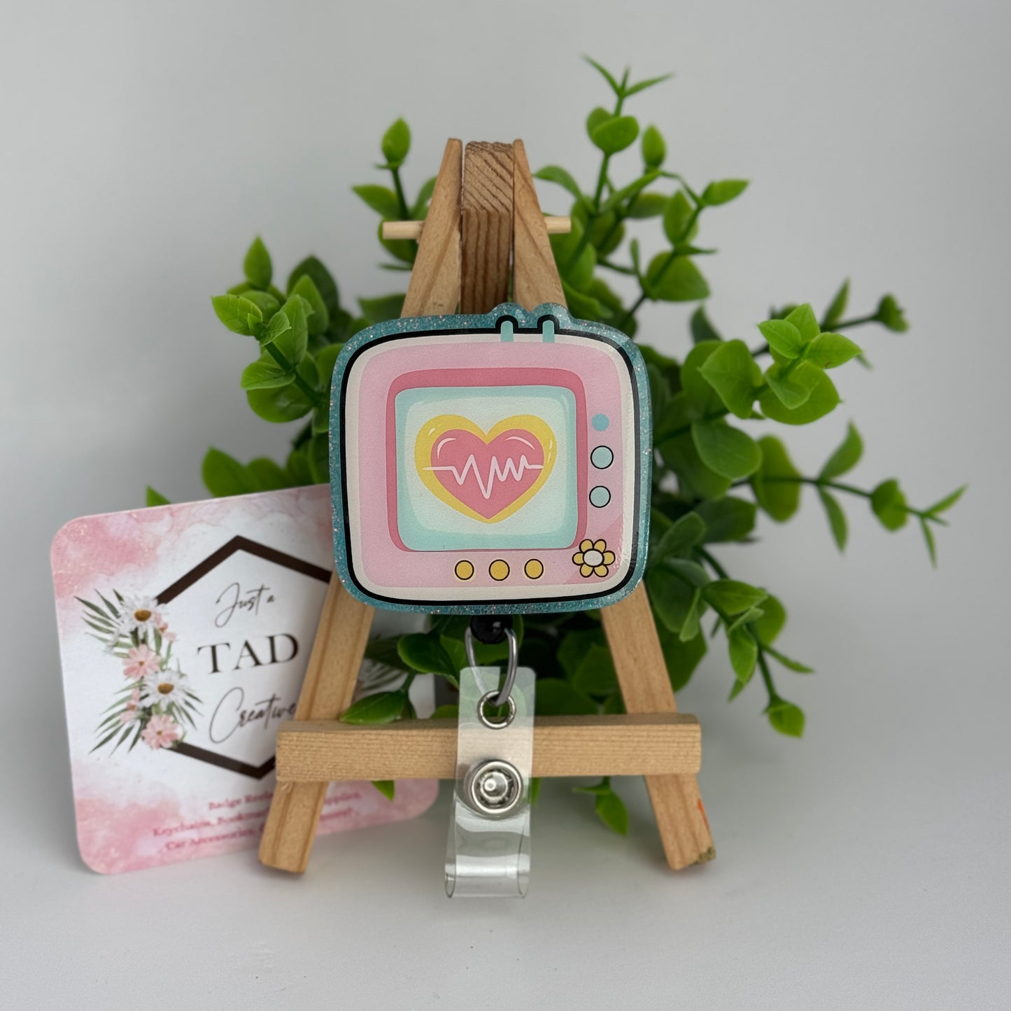 Pastel Heart Monitor Interchangeable Badge Reel Topper