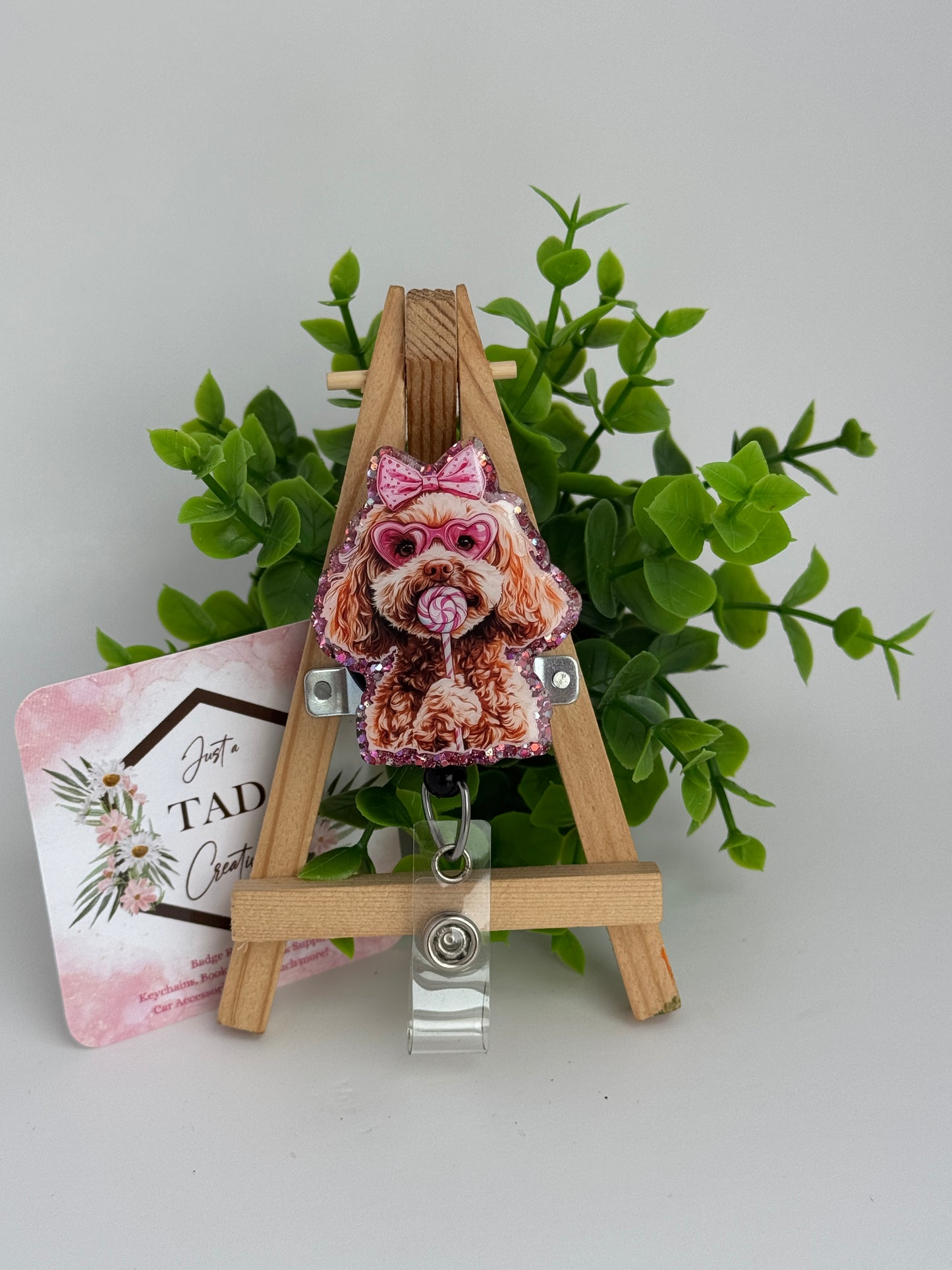 Golden Doodle with Valentine Lollipop Interchangeable Badge Reel Topper