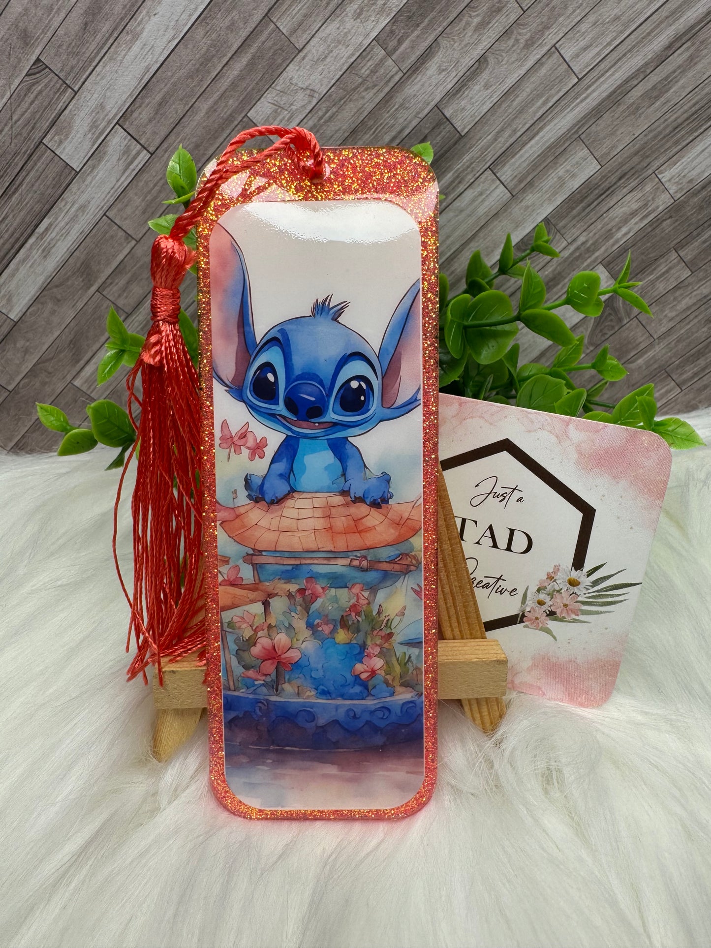 Blue Alien Tropical Glittered Bookmark