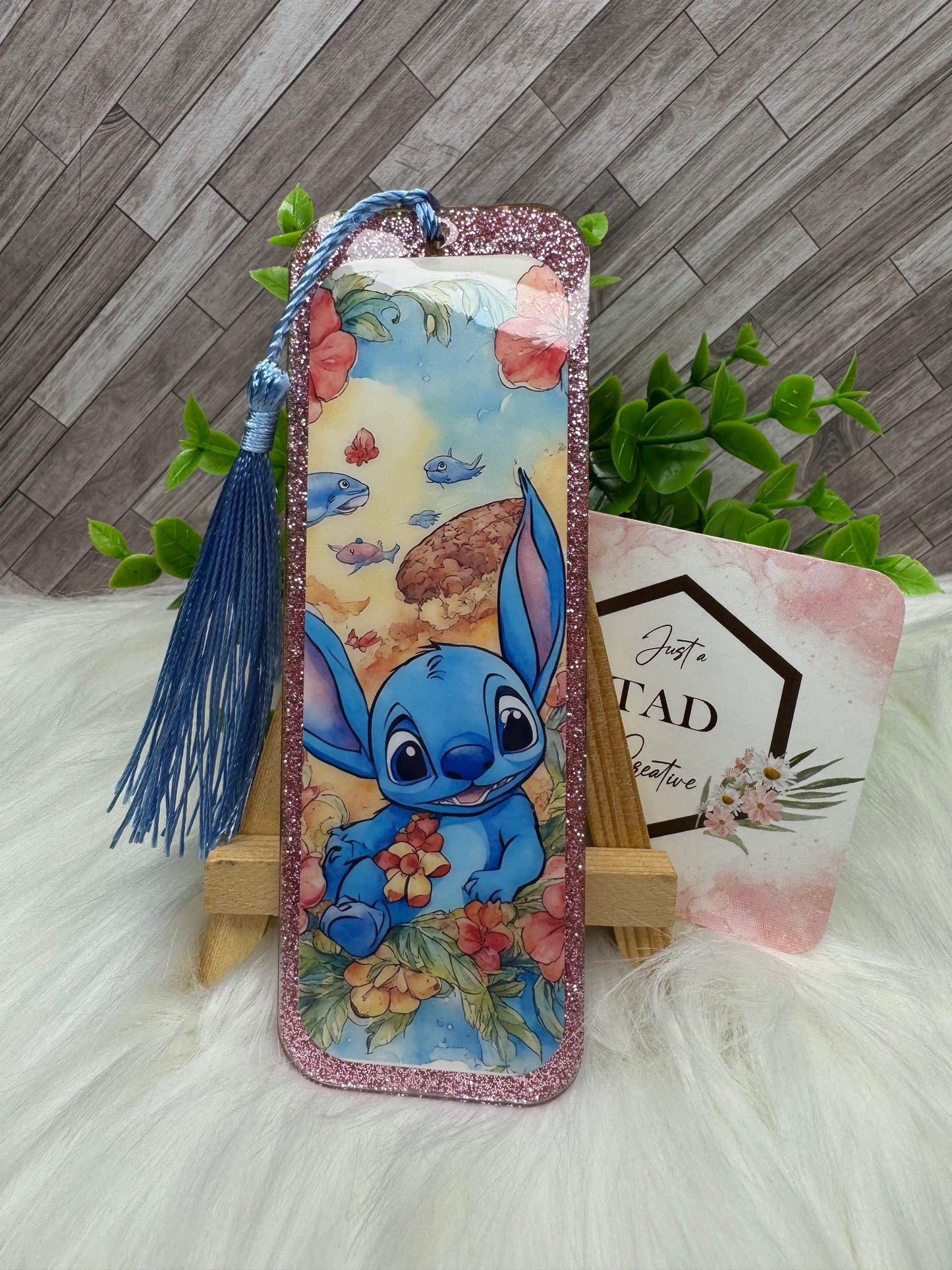 Blue Alien Tropical Glittered Bookmark