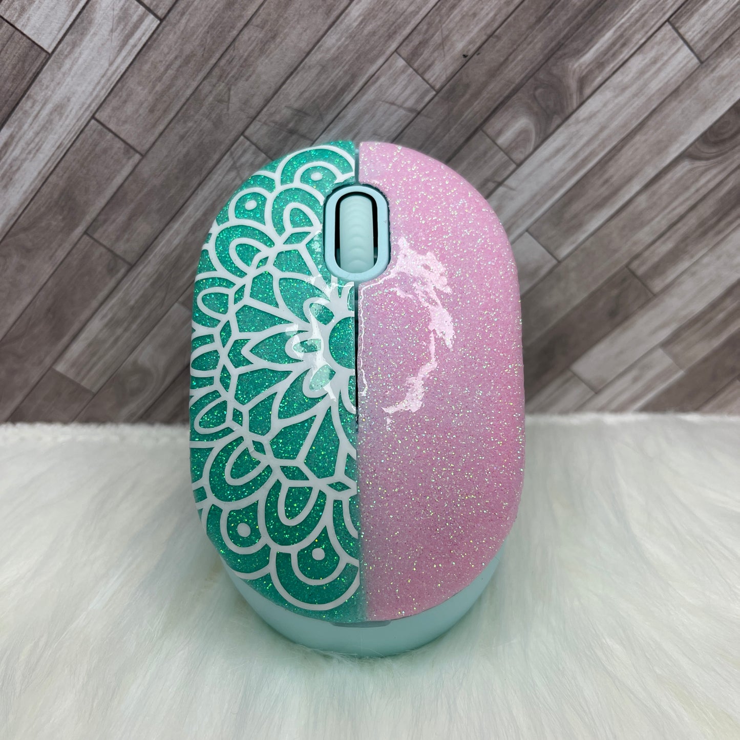 Pink & Teal Mandala Glittered Wireless Mouse